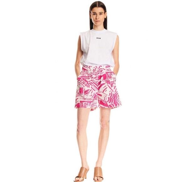 MSGM Summer Brushed Motif Elastic Waist Short Pink White Shorts Women’s Size 42 - Picture 1 of 12
